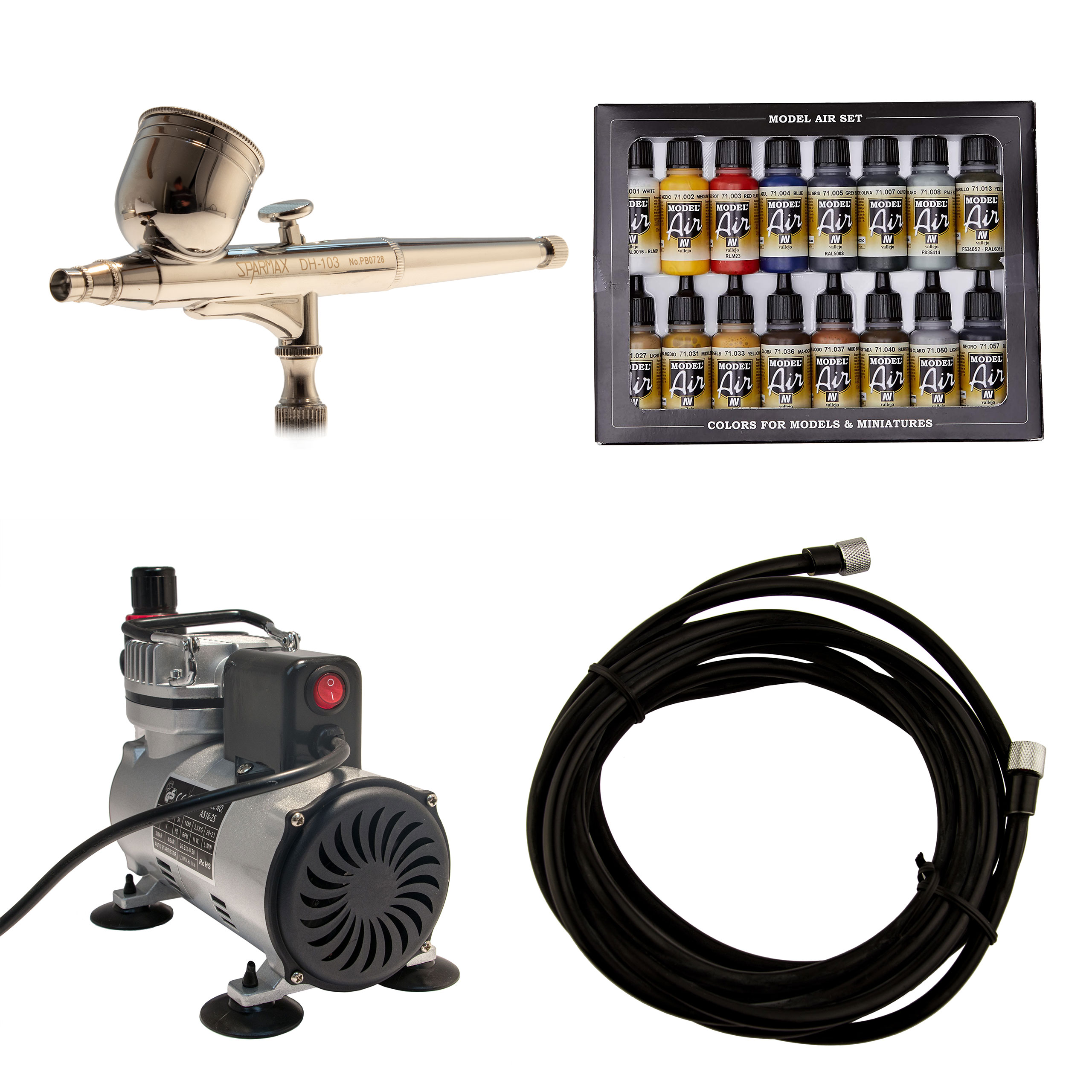 Modellbau Airbrush Komplettset Kompressor Farben DH 103 Starter Set 8151